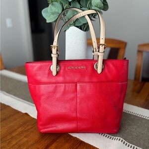 Michael Kors Red Leather Tote Bag